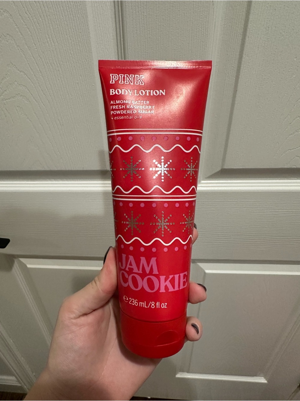PINK Victoria's Secret Jam Cookie Red Body Lotion - Festive Scented Moisturizer